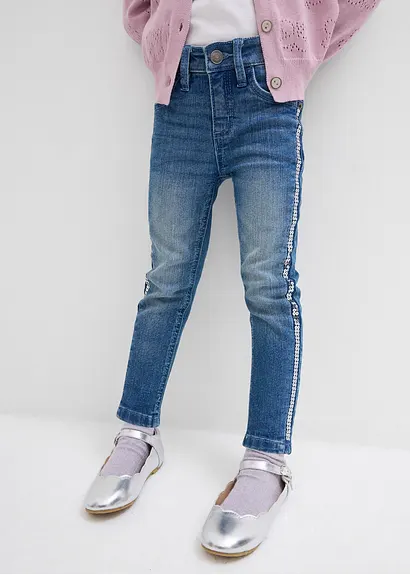 bonprix Moderne Mädchen Skinny-Jeans mit dekorativen Pailletten - blau Neuheiten