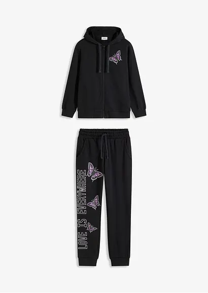 bonprix Gemütlicher Mädchen Jogginganzug (2-tlg. Set) im Homewear Design mit Bindeband Saisonale Angebote