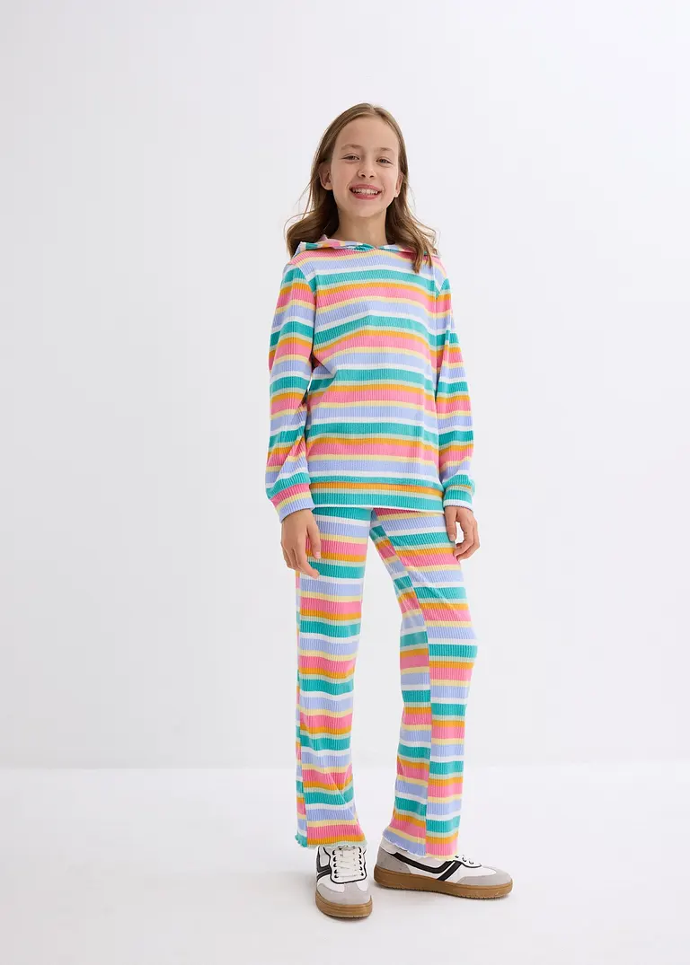 bonprix Farbenfroher 2-tgl Kinderanzug mit Kaputze aus flauschiger Rippware Räumungsverkauf