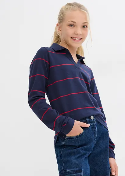 bonprix Mädchen Langarmshort aus Bio-Baumwolle - blau - Kinder Kauf eins, bekomm eins gratis
