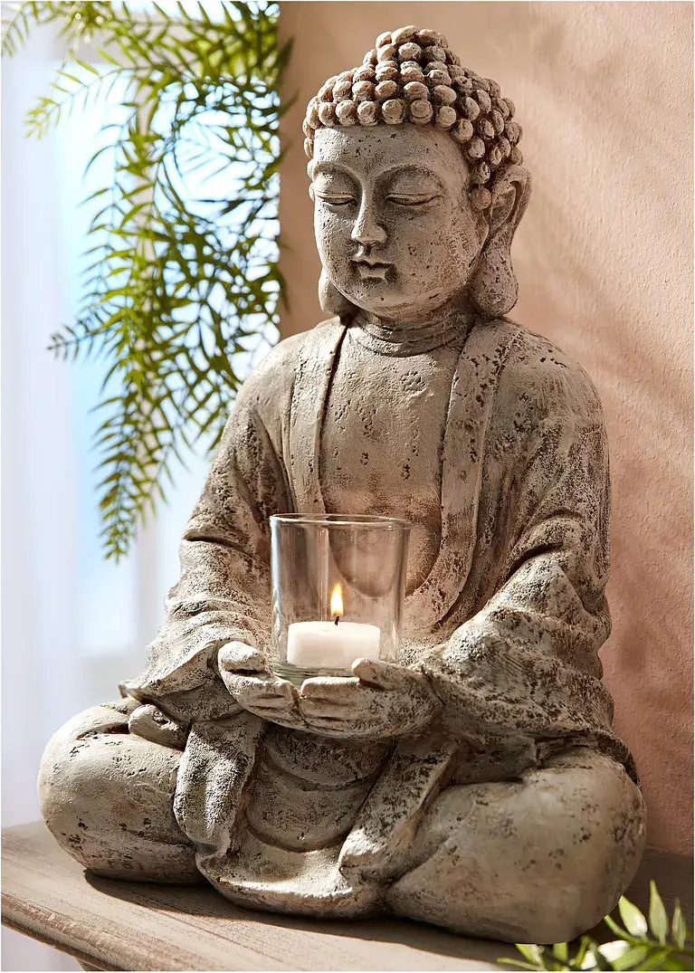 bonprix Ruhevolles Ambiente: Toller Deko-Buddha mit Windlicht - grau Bis zu 65% Rabatt