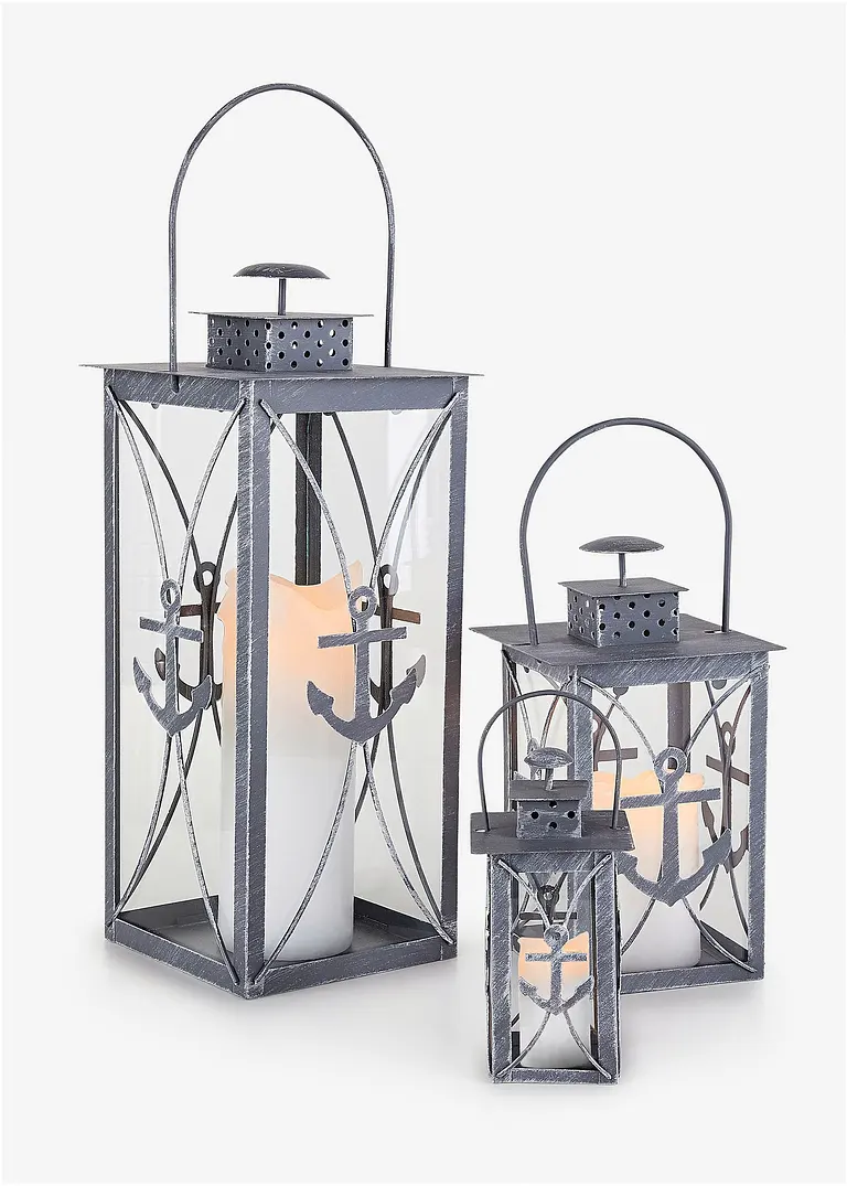 bonprix Maritime Windlichter im Laternen-Design mit Anker-Motiv - grau Riesige Rabatte