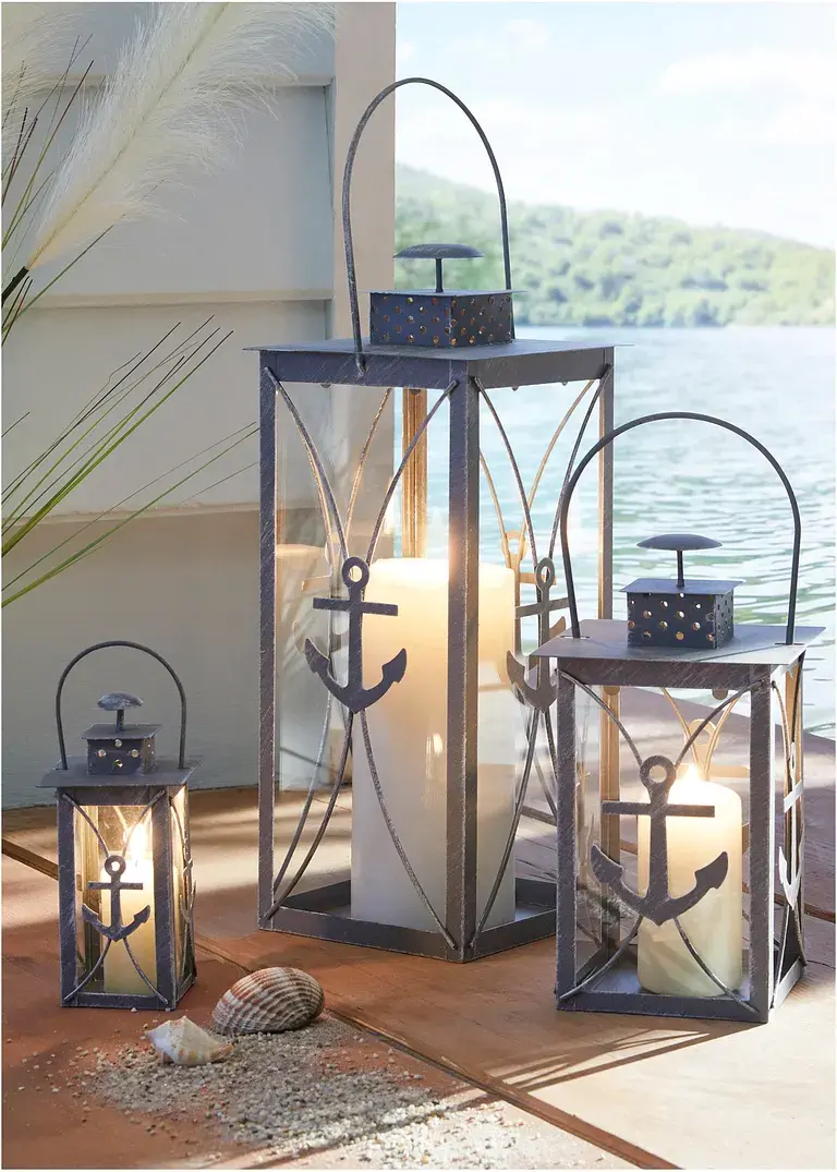 bonprix Maritime Windlichter im Laternen-Design mit Anker-Motiv - grau Riesige Rabatte