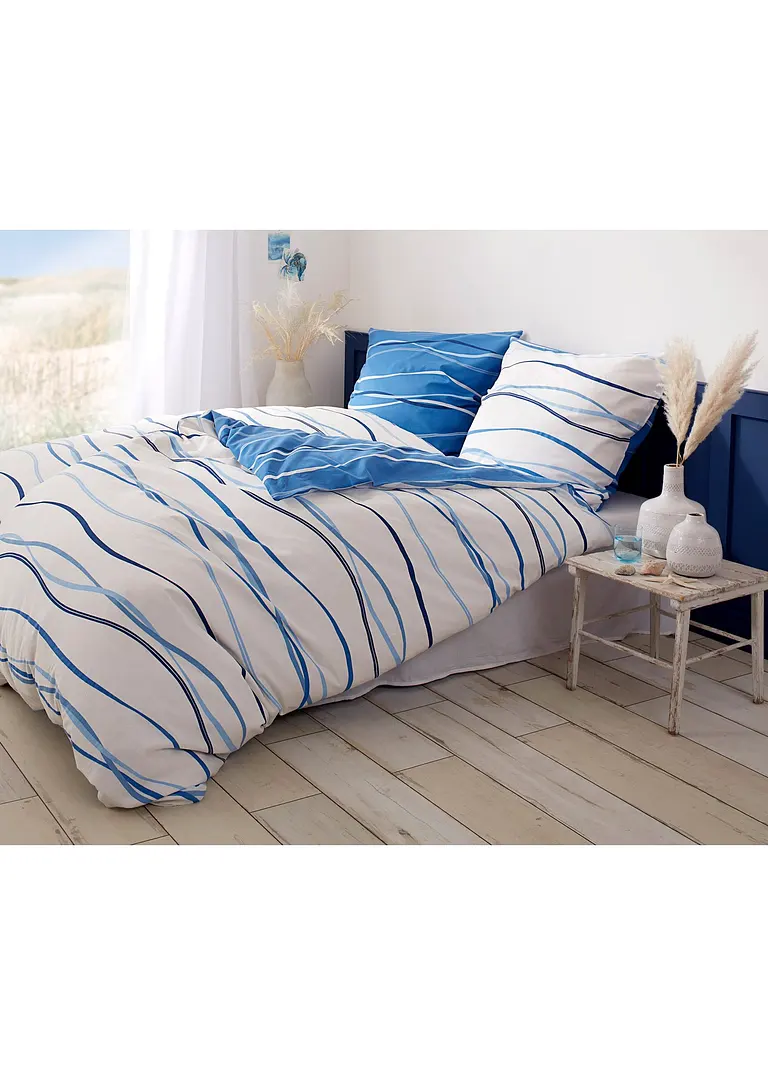 bonprix Bettwäsche mit ansprechendem Wellen-Motiv - blau Linon Wochenangebot