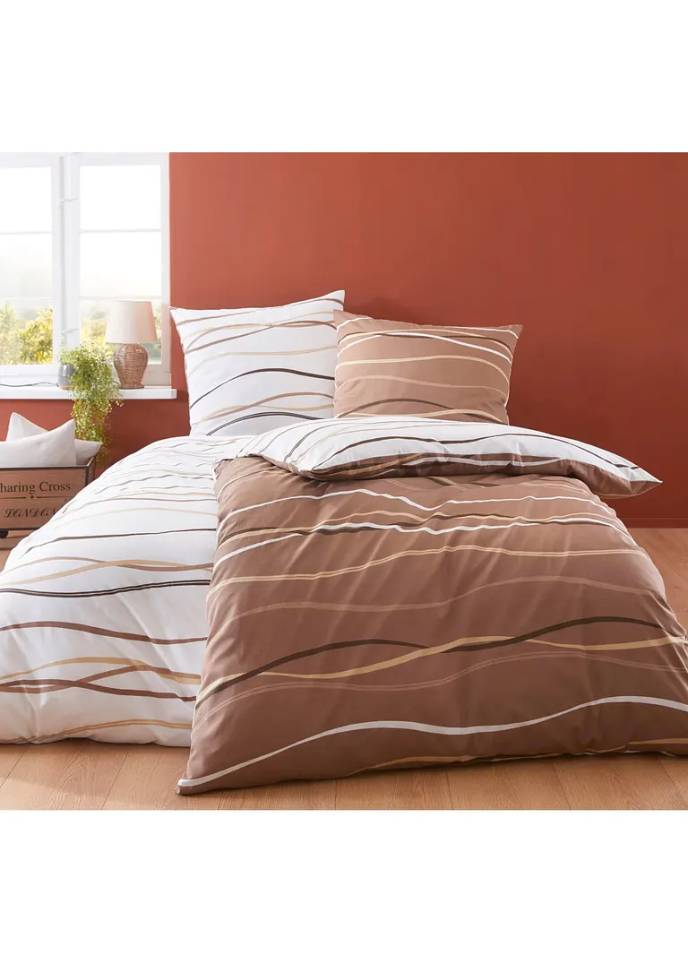 bonprix Bettwäsche mit ansprechendem Wellen-Motiv - creme Linon Begrenzte Freigabe