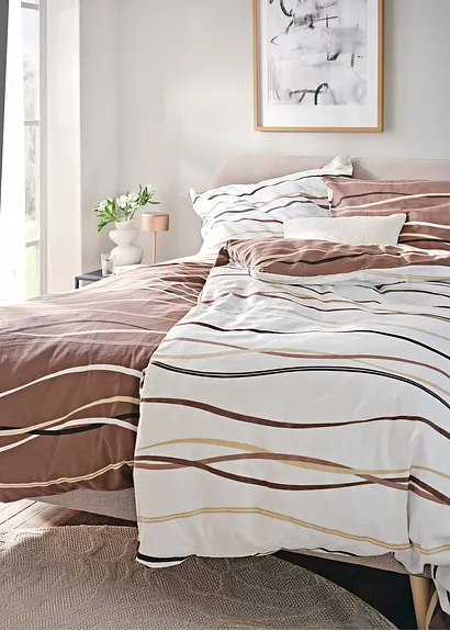 bonprix Bettwäsche mit ansprechendem Wellen-Motiv - creme Biber Letzte 2 Tage