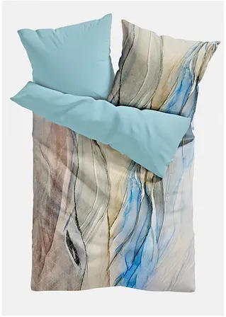 bonprix Wendebettwäsche mit Marmoroptik - creme/blau Linon 50% Rabatt für begrenzte Zeit
